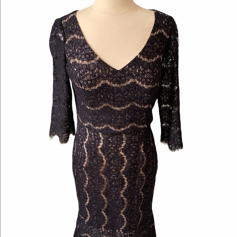 NWT STUNNING Navy - Nude Lace Fit Flare Gown